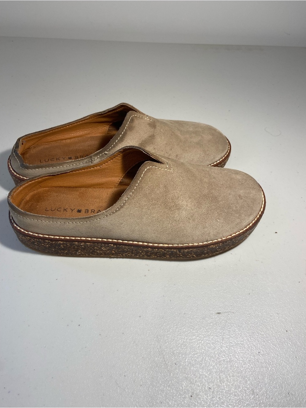 Lucky Brand Women’s Suede Slip-On Mules in Taupe